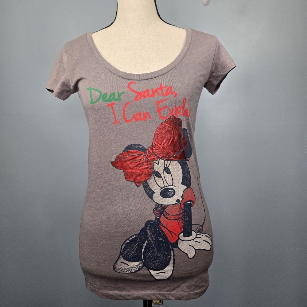 Disney‎ Minnie Mouse Dear Santa, I Can Explain Women's T-Shirt Size Small Gray